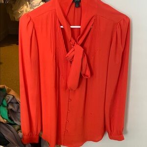 J. Crew Red Puff Sleeve Blouse with Tie Front